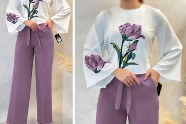 شومیز گلدار با شلوار ساده گل درشت